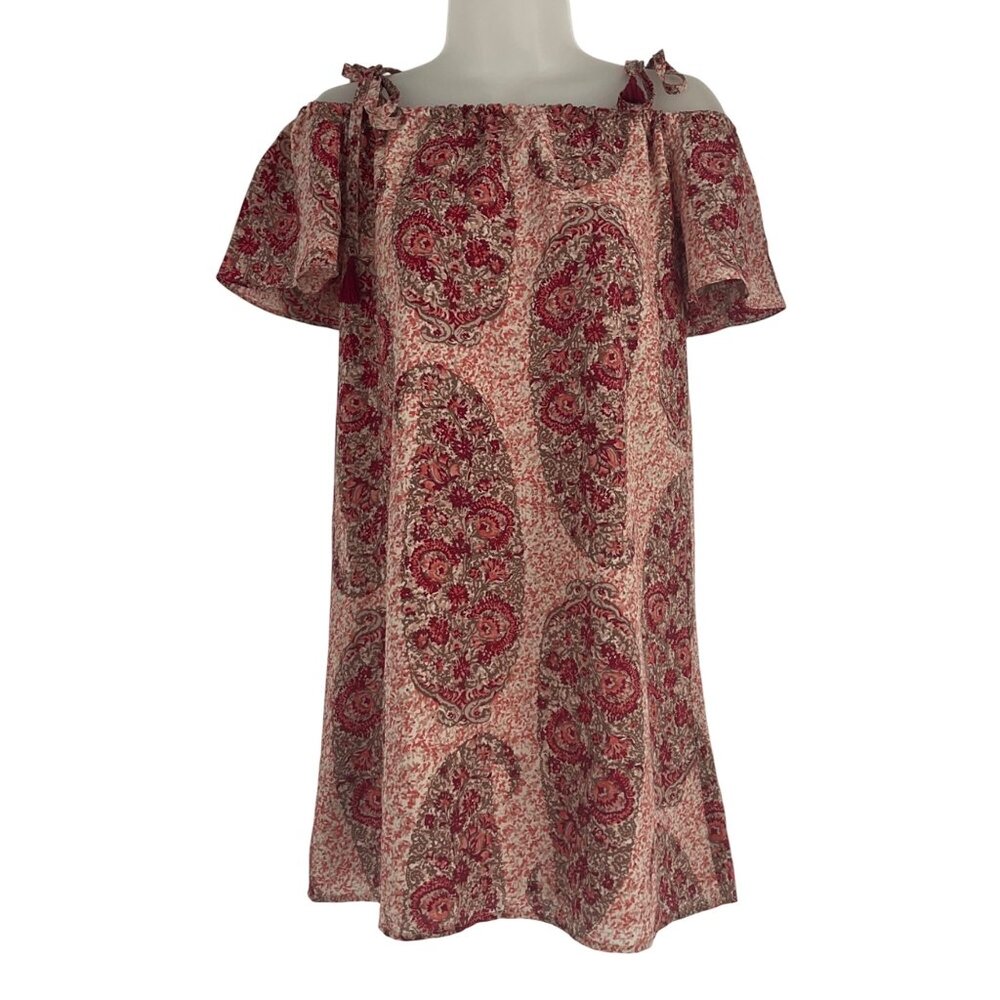 Madewell  Paisley Print Silk Dress XXS Red boho lined preppy lightweight